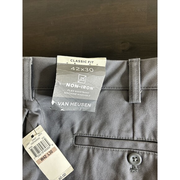 Van Heusen Flex Waistband Pants Classic Fit Gray Non Iron NWT, Big & Tall, 42x30 - Picture 3 of 10